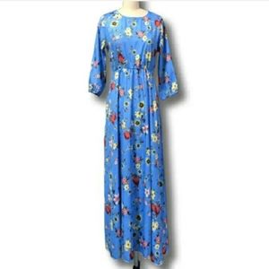 Summer Women's Bohemian Dresses Floral Round Neck Long Style Loose 3/4 Sleeves